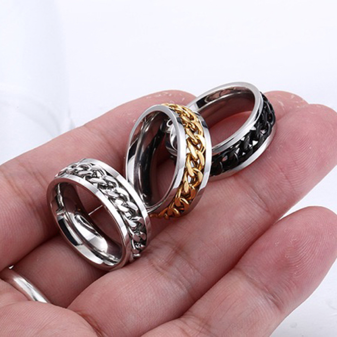 喜平チェーン嵌め込みサージカルステンレスリング指輪  メンズのアクセサリー(リング(指輪))の商品写真