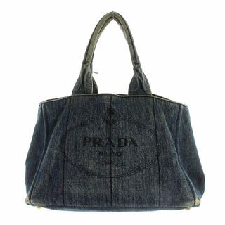 PRADAプラダインディゴデニム素材カナパロゴプリントハンドトートバッグ鞄
