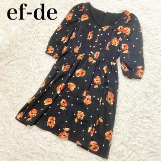 エフデ(ef-de)のef-de エフデ　花柄　ワンピース　ブラック(ひざ丈ワンピース)