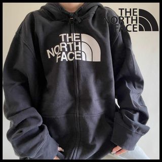 ザノースフェイス(THE NORTH FACE)の海外限定 ノースフェイス パーカー ジップアップ デカロゴ オーバーサイズ 黒(パーカー)