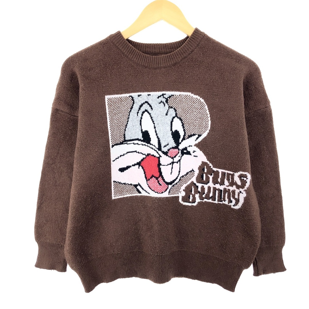 LOONEY TUNES ルーニーテューンズ バッグスバニー キャラクター 総柄 ウールニットセーター レディースS /eaa388675不明年代