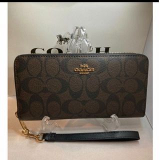 コーチ(COACH)の新品　COACH　長財布　ラウンドファスナー　シグネチャー　小銭入れ有　ブラウン(財布)