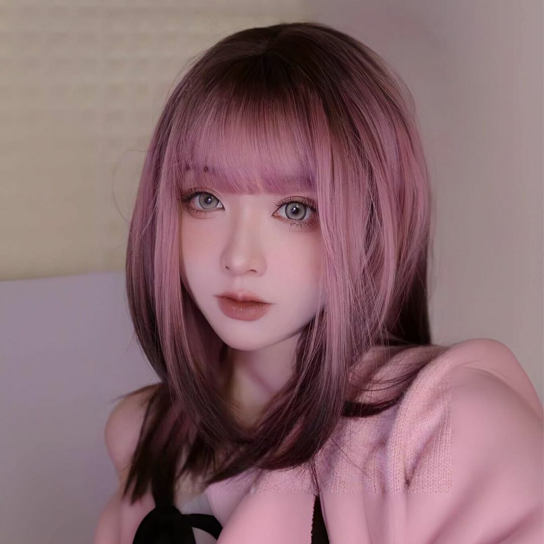 【色: オレンジ】HAIRCUBE ウィッグ セミロング ストレート レイヤード