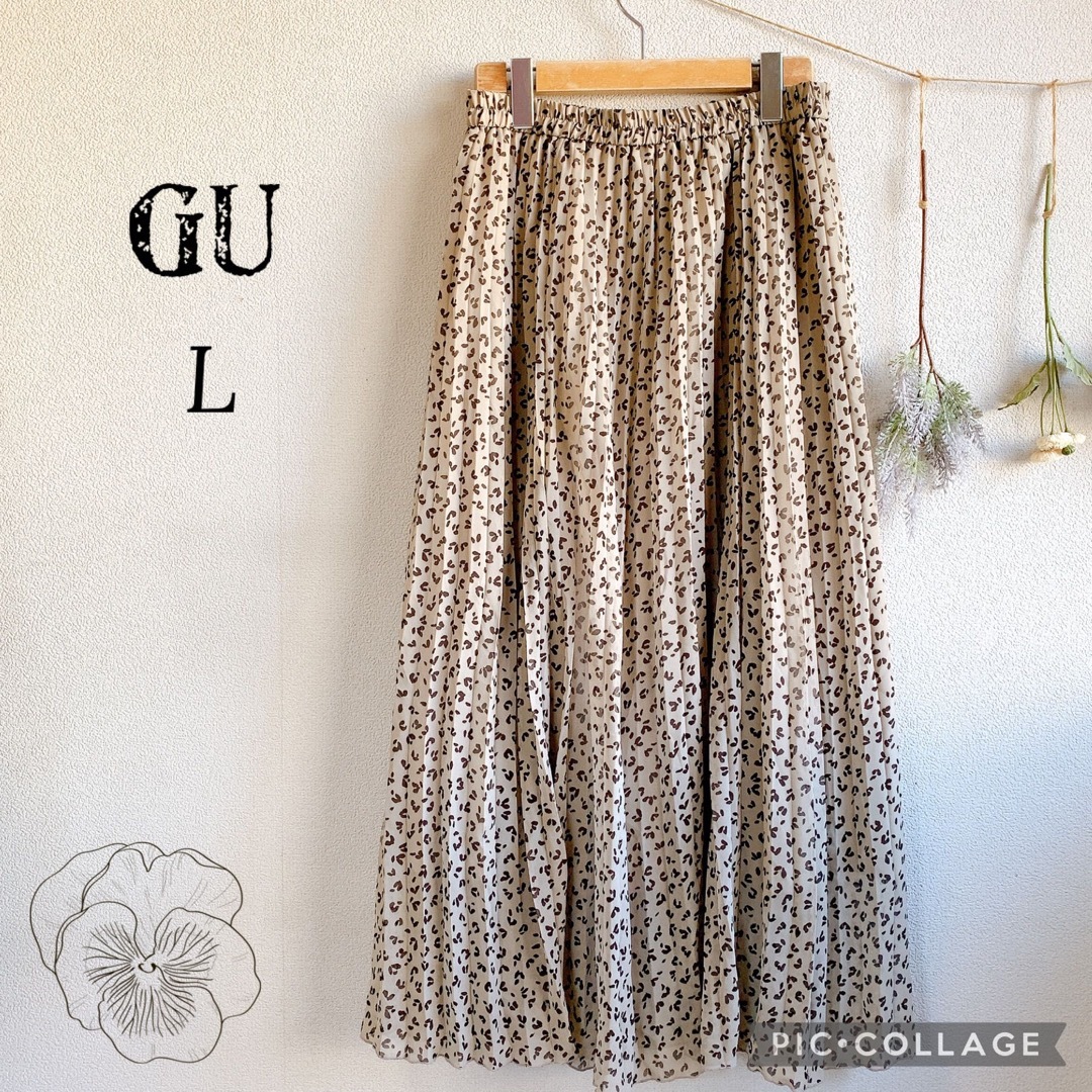 GU(ジーユー)の❤️着用回数1回❤️GU プリーツロングスカート レオパード柄 Lサイズ レディースのスカート(ロングスカート)の商品写真