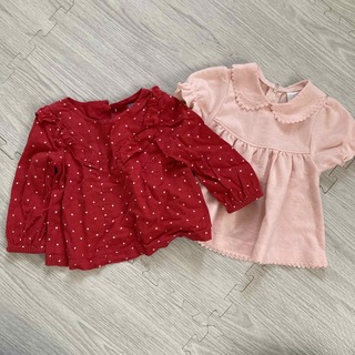 ベビーギャップ(babyGAP)の女の子ベビー 長袖半袖セット Baby GAP 80 2点セット 赤 ピンク(シャツ/カットソー)