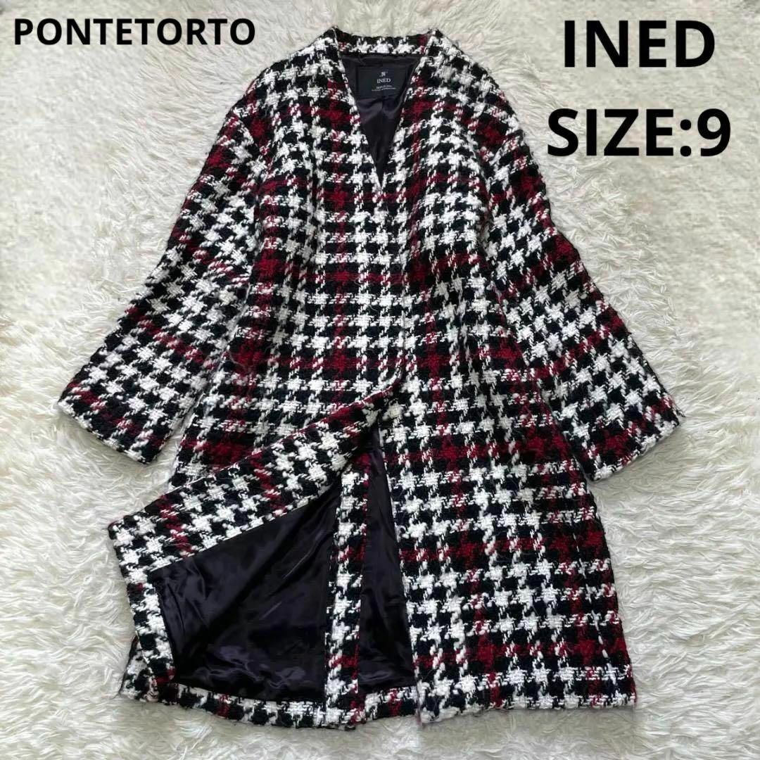 INED - INED 伊製PONTETORTO使用 千鳥格子 カラーレス ツイードコート