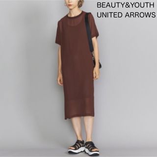 ビューティアンドユースユナイテッドアローズ(BEAUTY&YOUTH UNITED ARROWS)のロングワンピース　ビューティーアンドユース　シフォンレイヤード　インナー付(ロングワンピース/マキシワンピース)