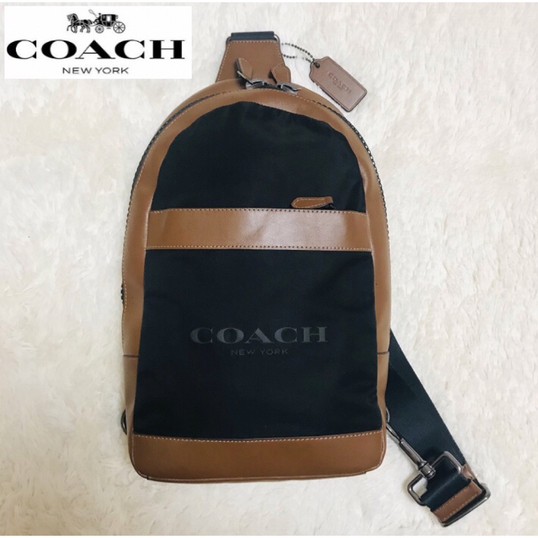 COACH - COACH コーチ CHARLES ボディーバッグ ナイロン×レザー 茶の+