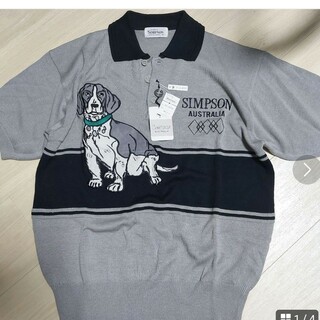 シンプソン(SIMPSON)の新品SIMPSON シンプソン 半袖 サマー ニット グレー 刺繍 犬 dog(ニット/セーター)