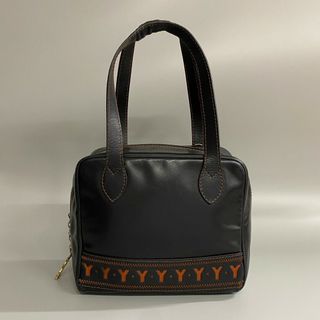 サンローラン(Saint Laurent)の美品 YVES SAINT LAURENT イヴ・サンローラン ロゴ Yステッチ YSL チャーム レザー 本革 ハンドバッグ ミニ トートバッグ ブラック 30466(ハンドバッグ)