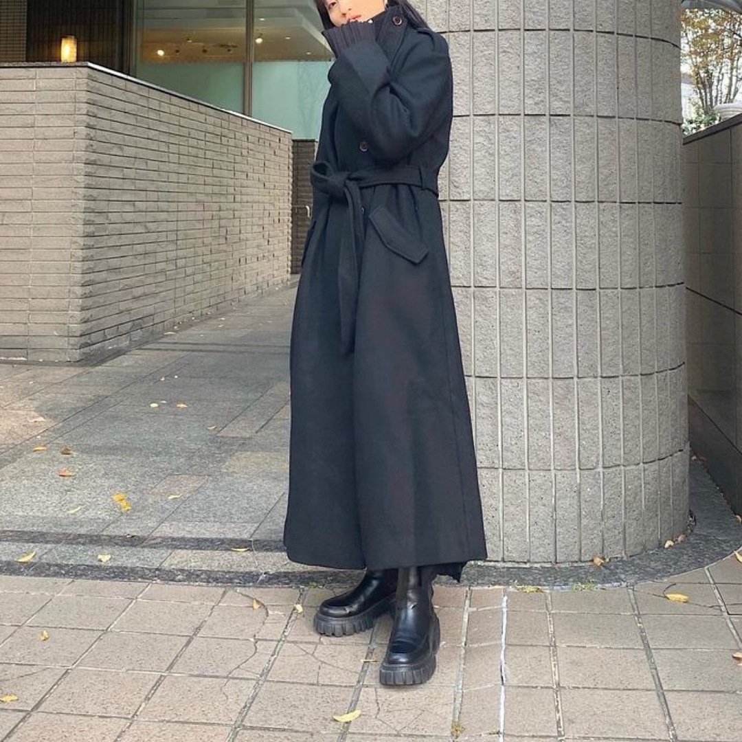 moussy - stand collar long coat black サイズ2の通販 by lily's shop