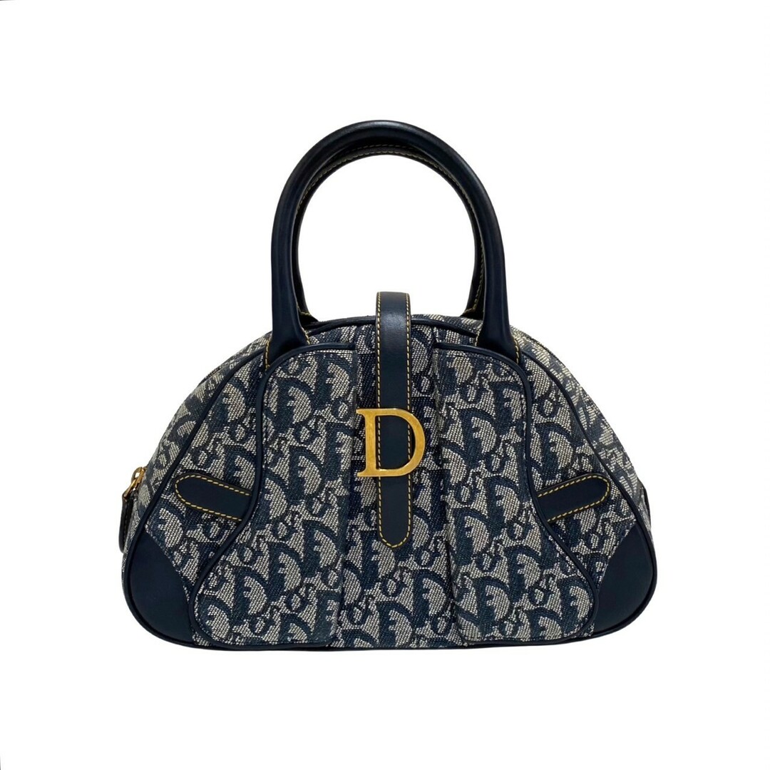 極美品 Christian Dior ディオール ダブルサドル トロッター ロゴ レザー 本革 キャンバス ハンドバッグ ミニ トートバッグ ネイビー 28090素材レザーキャンバス