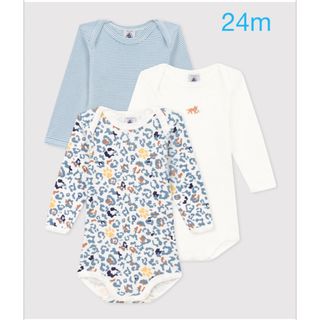 プチバトー(PETIT BATEAU)のプチバトー　新品　長袖　ボディ　３枚組　ロンパース　24m/86cm(ロンパース)