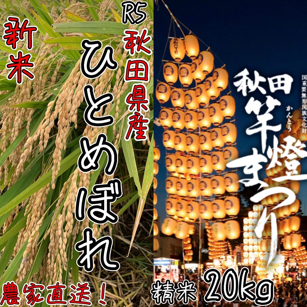 農家直送！令和5年 秋田県産【ひとめぼれ】精米20kg 減農薬〈新米〉特A地区！農家直送