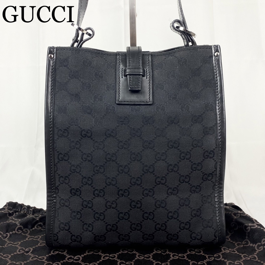 21800円 GUCCI ショルダーバッグ GG柄 キャンバス×レザー 黒 ワン