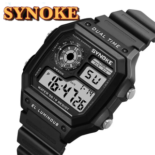 新品 SYNOKEスポーツデジタル 防水 スクエアウォッチ メンズ腕時計ブラック(腕時計(デジタル))