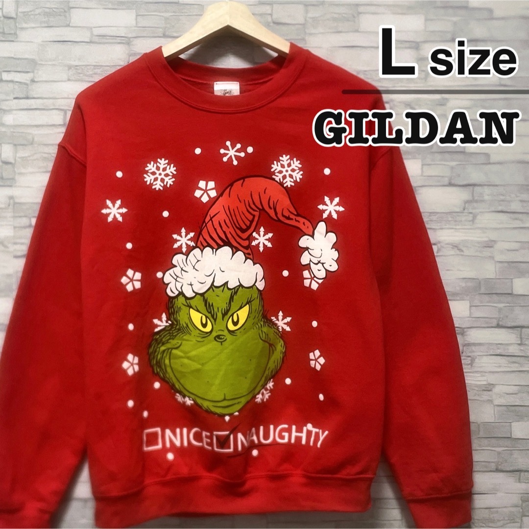 GRINCH　グリンチ　スウェット　裏起毛　レッド　赤　クリスマス　USA古着 メンズのトップス(スウェット)の商品写真