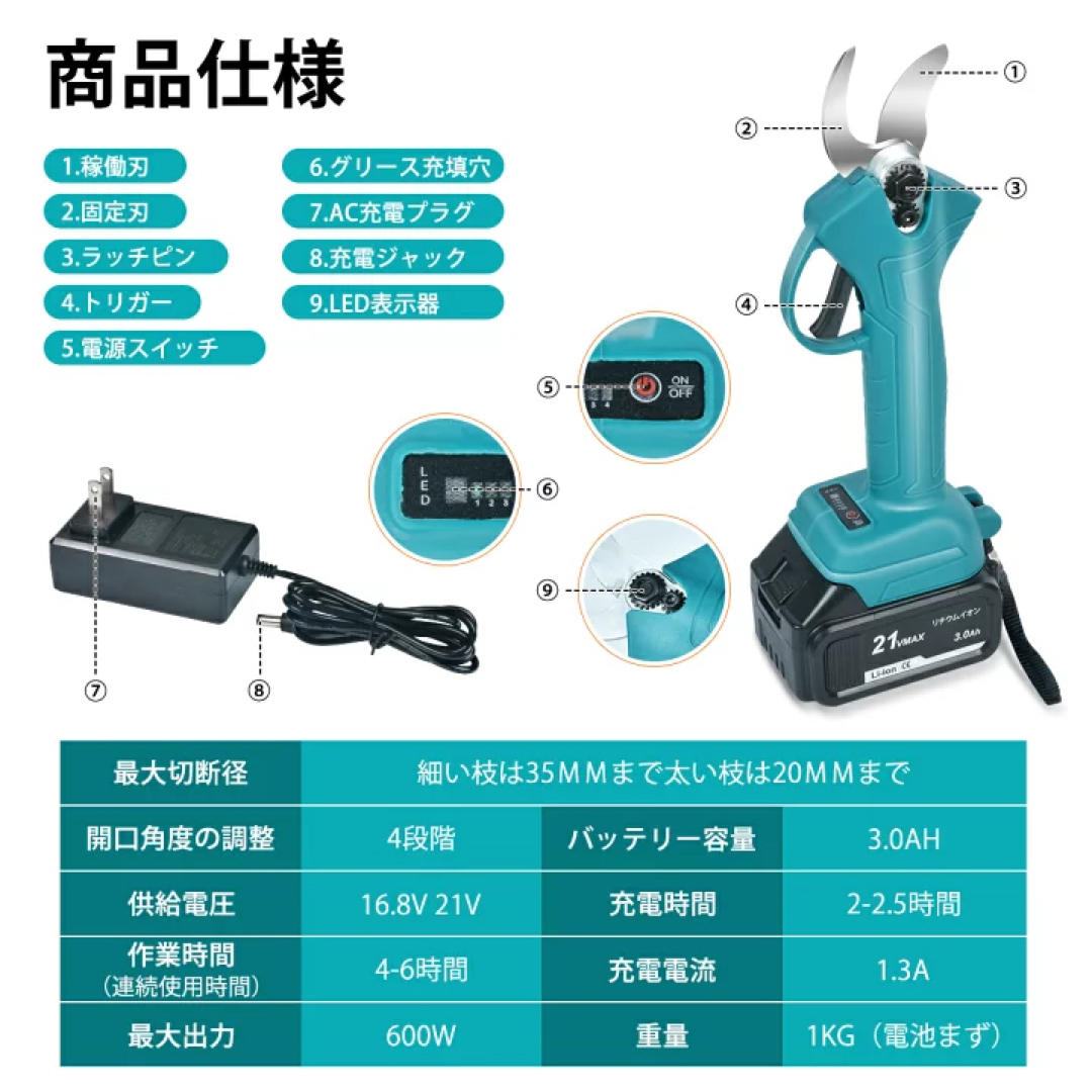 新品　即日発送　剪定ばさみ 電動 電動ハサミ 充電式 枝切り スポーツ/アウトドアの自転車(工具/メンテナンス)の商品写真