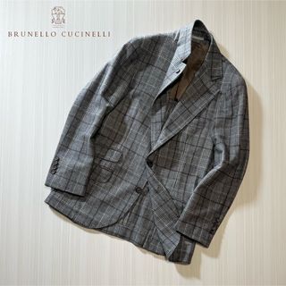 ブルネロクチネリ BRUNELLO CUCINELLI ジャケット テーラードジャケット シングル 背抜き グレンチェック アウター メンズ S相当 グレー