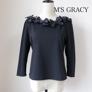M'S GRACY - エムズグレイシー リボン付きブラウス 黒 七分袖 Lの通販