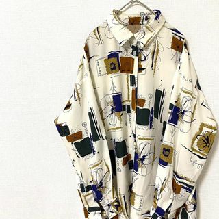 ナチュラルヴィンテージ(natuRAL vintage)のシャツ 長袖 アート 花柄 ボタニカル 総柄 ビッグシルエット 太アーム M(シャツ)