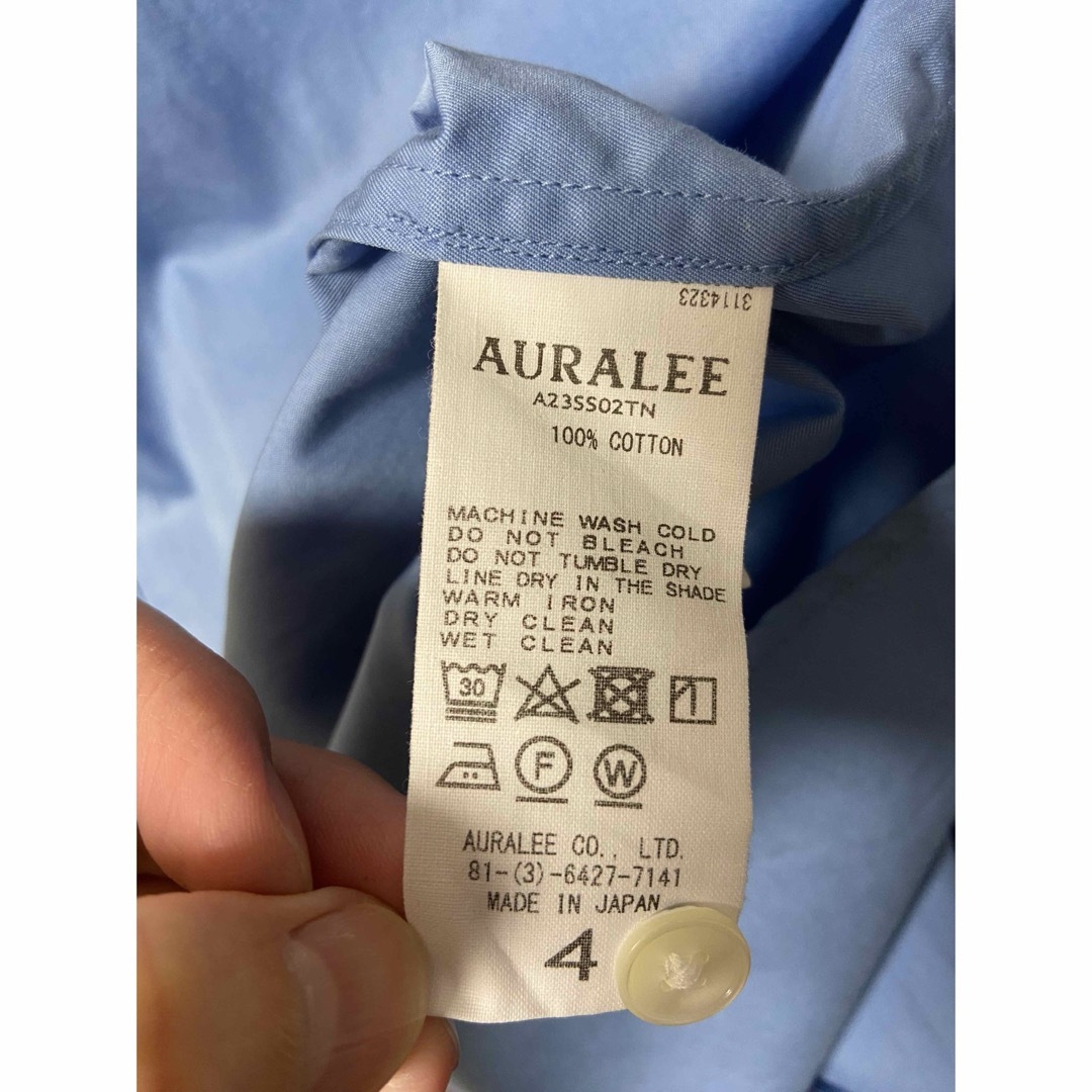 AURALEE 23ss ウォッシュド　フィンクス　ツイル　シャツ　ブルー　4