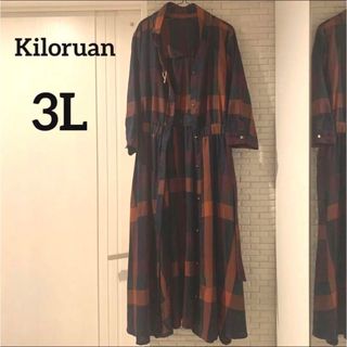 Kiloruan チェック柄　シャツワンピース　3L 大きいサイズ　シャツワンピ(ロングワンピース/マキシワンピース)