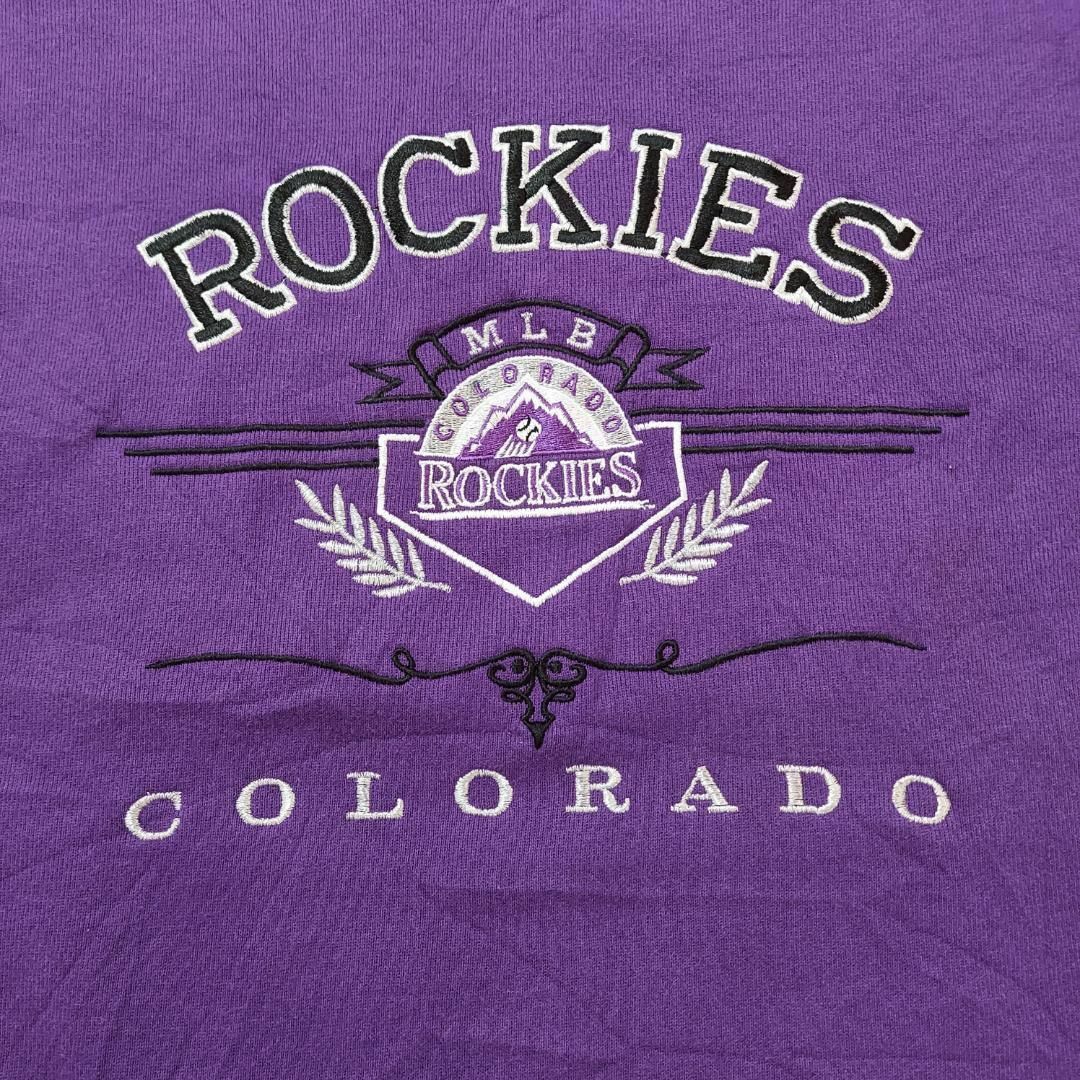 USA アメリカ製 90s ロッキーズ 刺繍ビッグロゴ スウェット 紫 XL