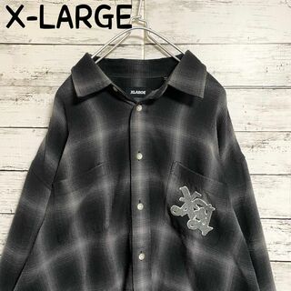 X-LARGE ネルシャツ オンブレチェック ブラウン サイズ ワッペン