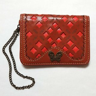 アナスイ(ANNA SUI)のアナスイ カットワーク パスケース 定期入れ 牛革 蝶 ブラウン 新品/訳有(名刺入れ/定期入れ)