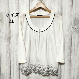 刺繍柄ブラウス　トップス　(LL)　大きいサイズ(シャツ/ブラウス(長袖/七分))