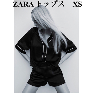 ザラ(ZARA)のZARA サテンシャツ　バイカラートップス(シャツ/ブラウス(半袖/袖なし))
