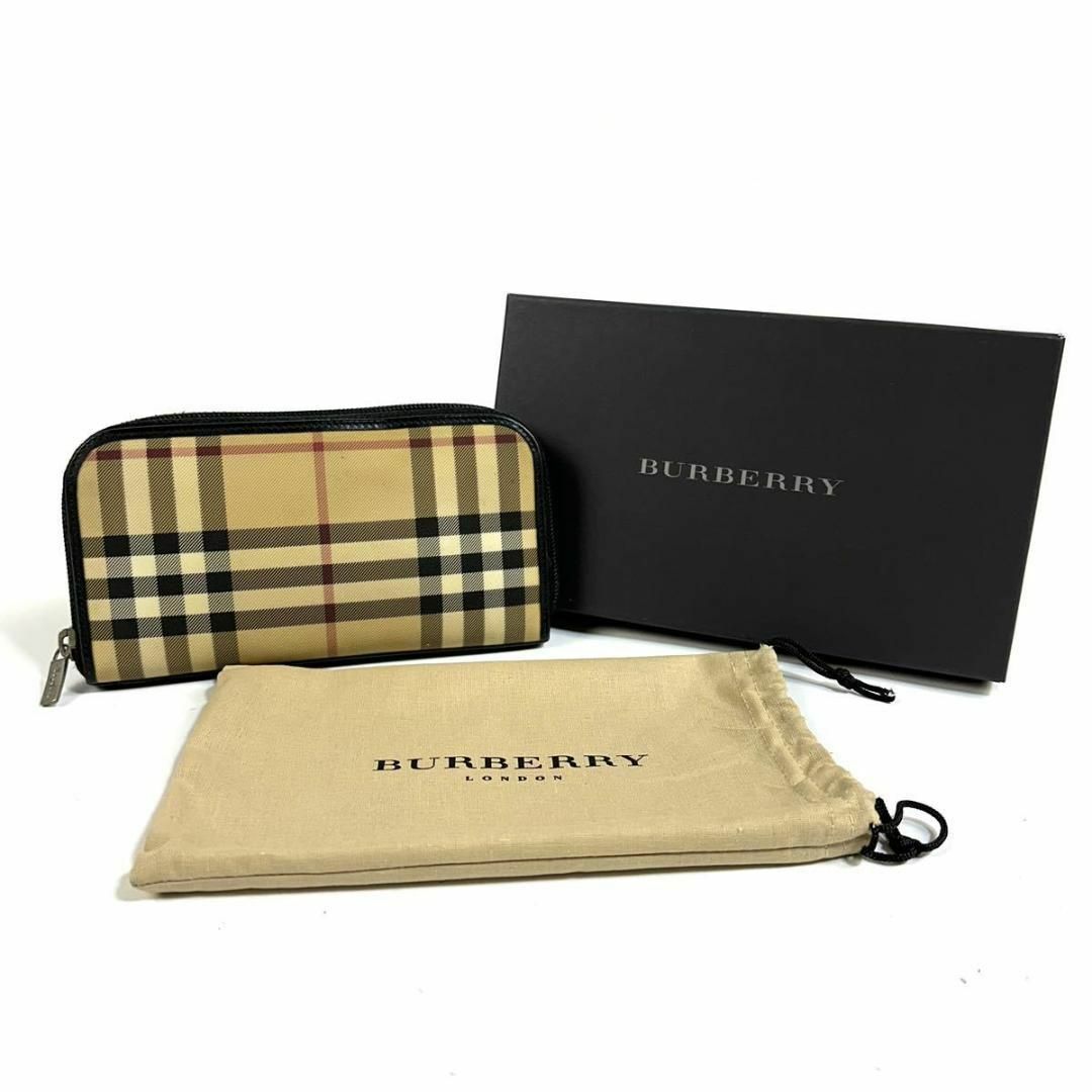 箱付き 良品 バーバリー 折り財布 ノバチェック BURBERRY キャンバス-