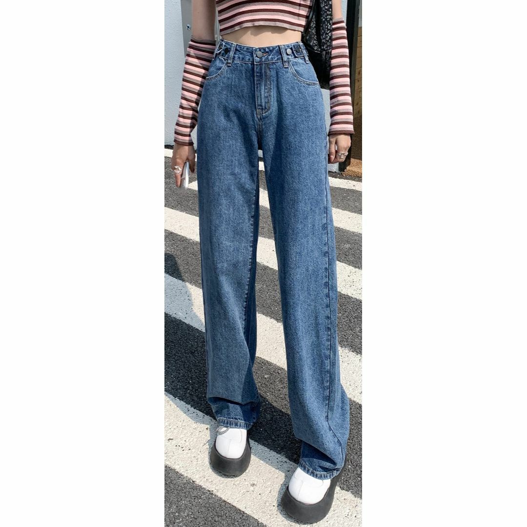 レディース ワイド デニム パンツ ロング ハイウエスト ストレート 9分 ...