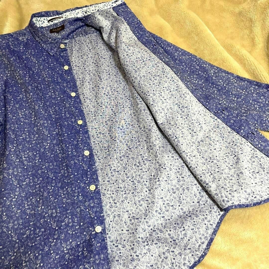 【美品】Paul Smith COLLECTION 花柄シャツ  パープルブルー