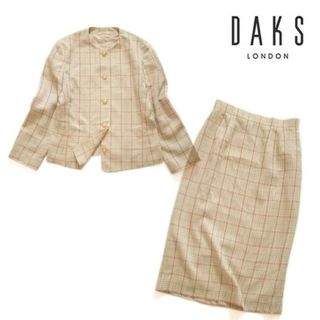 ダックス(DAKS)のダックス DAKS■ウール×シルク ジャケット スカート チェック ベージュ(ノーカラージャケット)