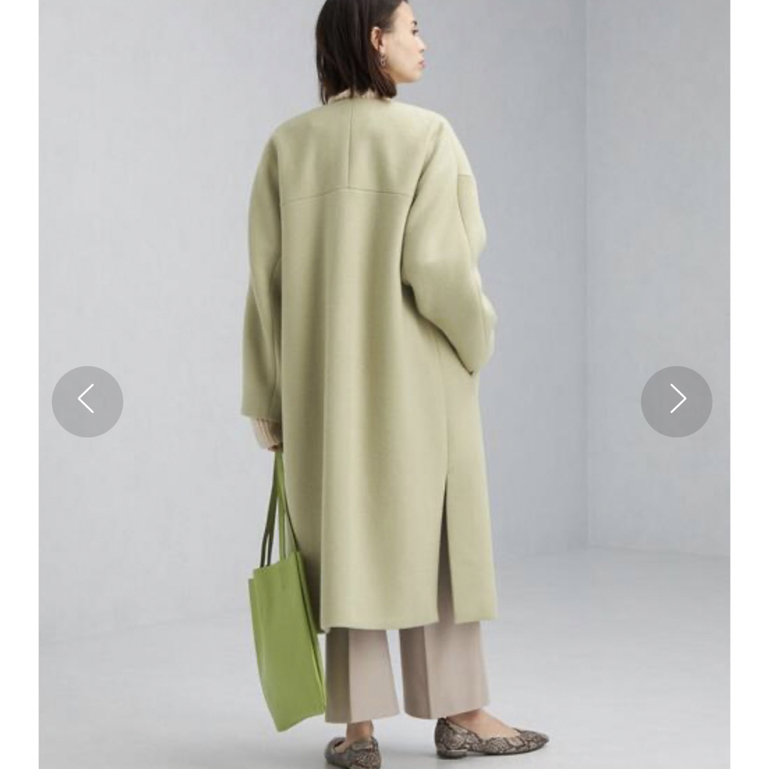 新品 グリーンレーベルリラクシング ノーカラーコート ロング ライム 34 XS 新品 グリーンレーベルリラクシング ノーカラーコート ロング ライム 34 XS