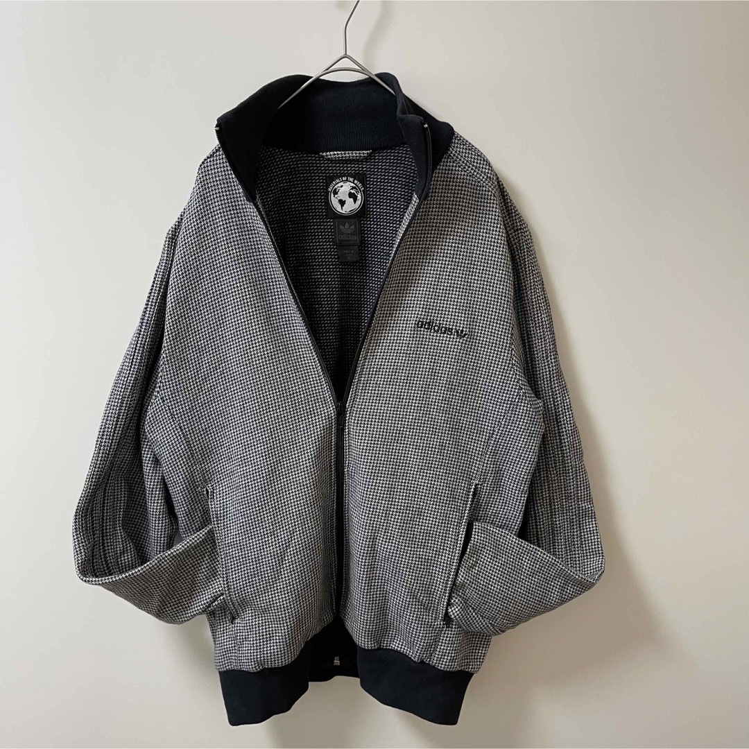美品 M90s】アディダス刺繍トラックジャケット古着ジャージ グレー千鳥格子 美品 M90s】アディダス刺繍トラックジャケット古着ジャージ グレー千鳥格子