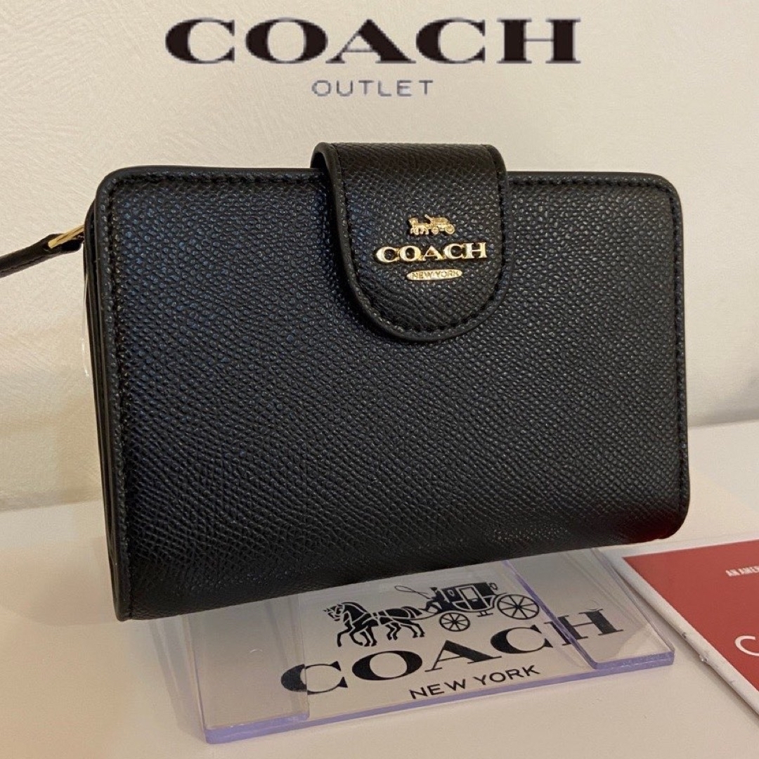 COACH - 贈り物にも☆コーチ クロスグレインレザー 二つ折り フラップ