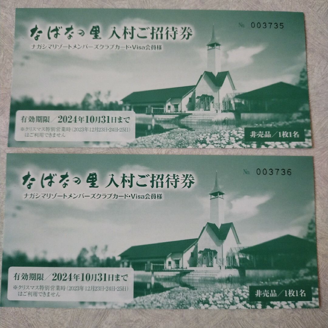 【最新】なばなの里 入村券  入村ご招待券  ペア２枚組 (3) チケットの施設利用券(遊園地/テーマパーク)の商品写真