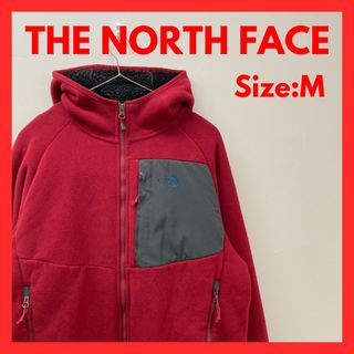 ザノースフェイス(THE NORTH FACE)の【美品】古着　ノースフェイス　フリースジャケット　パーカー　メンズ　赤　M(パーカー)