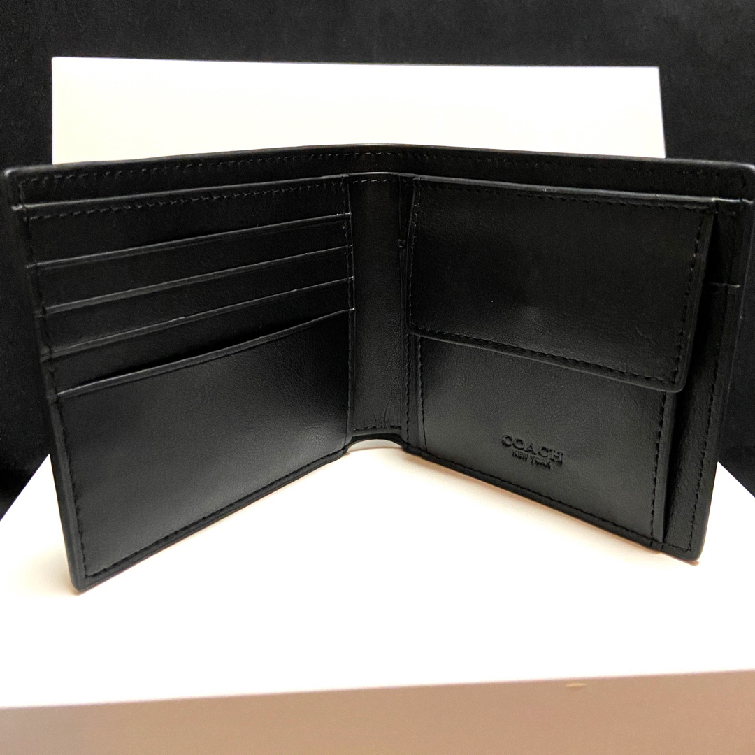 【新品-未使用】コーチCOACH 折り財布シグネチャー メンズ スリム ブラック