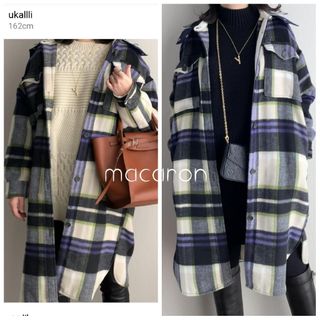 ザラ(ZARA)のZARAザラ人気 厚手チェック柄シャツジャケット冬コート黒紫白緑インスタ雑誌掲載(ロングコート)