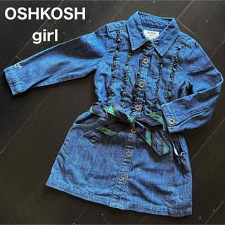 オシュコシュ(OshKosh)のオシュコシュ 100cm リボンベルト付きフリルデニムワンピース(ワンピース)