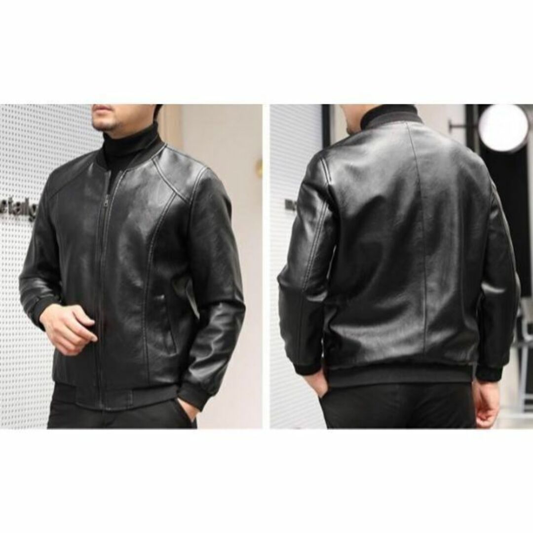 PVC 合成 レザージャケット シングルライダース L ユニセックス ブラック レディースのジャケット/アウター(ライダースジャケット)の商品写真