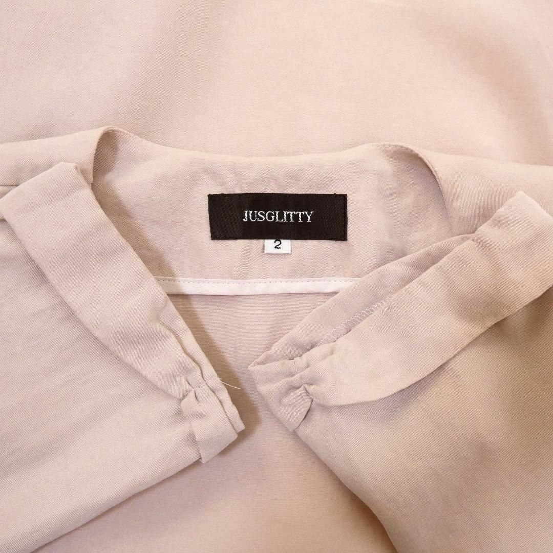 JUSGLITTY(ジャスグリッティー)の美品 ジャスグリッティー ショールカラー 七分袖 薄手 カーディガン ピンク 2 レディースのトップス(カーディガン)の商品写真