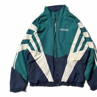 アディダス(adidas)の【adidas】90s アディダスグリーンコットンブルゾン　3ストライプ(ブルゾン)