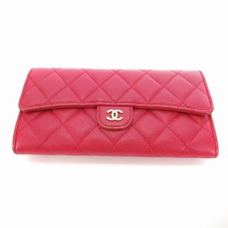 シャネル(CHANEL)のシャネル マトラッセ キャビアスキン クラシック フラップ 長財布 ピンク(財布)