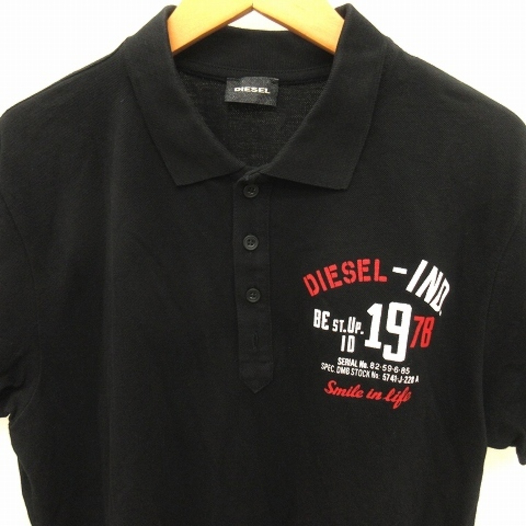 DIESEL(ディーゼル)のディーゼル ポロシャツ ロゴ プリント 半袖 鹿の子 コットン 黒 ブラック メンズのトップス(ポロシャツ)の商品写真