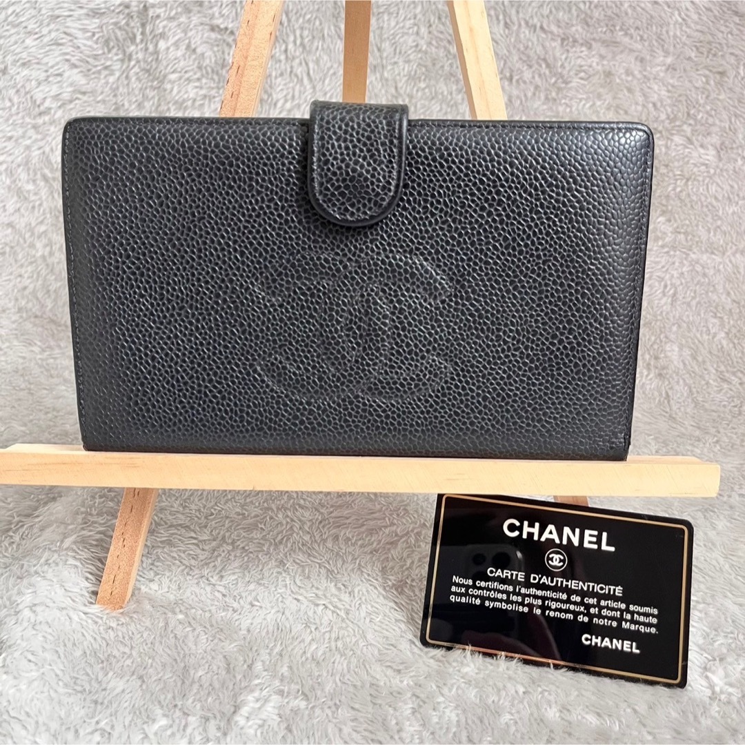 ♡半額CHANELキャビアスキンココマークがま口二つ折り財布♡